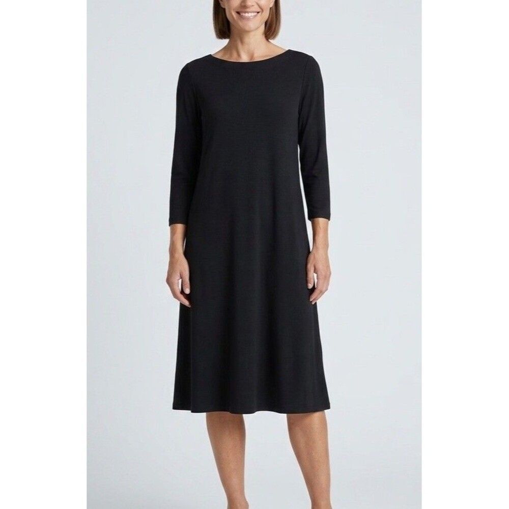 J. Jill Wearever Collection Black Knit A-Line Dress Size Small Pockets Lagenlook